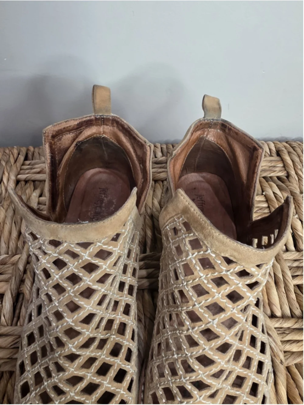 Jeffrey Campbell Taggart Booties Open Cut Outs Sand Leather Sz 9 - Mark On Heel